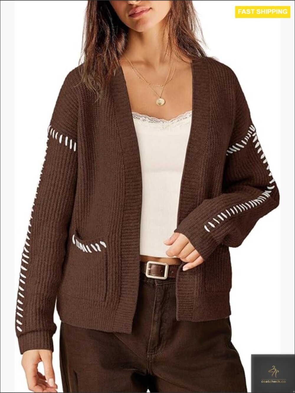 Chunky Cardigan Sweater Oversized Open Front Cable Knit V-Neck Long Sleeve Cozy